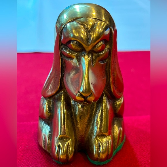 Basset HOUND SOLID BRASS DOG Puppy Droopy Ears 3” Tall golden Heavy Figurine MCM - Picture 1 of 15